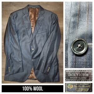 JACK VICTOR Mens Sport Coat Blazer 42R Gray Wool Striped Two-Button Notch Canada